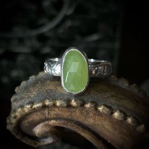 Faceted Vesuvianite Sterling Silver Ring Rose Cut Artisan Handmade